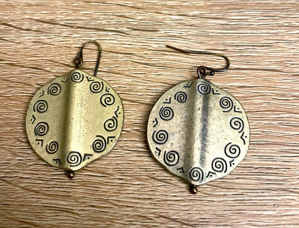 Womens Aztec Gold Tone Earrings Vintage Tribal Western Boho Spirals
